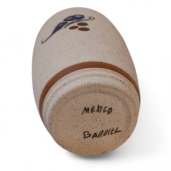 SIGNED Gardiel Vintage Mexico Cozumel Stoneware Bird Butterfly Vase - Picture 9 of 14